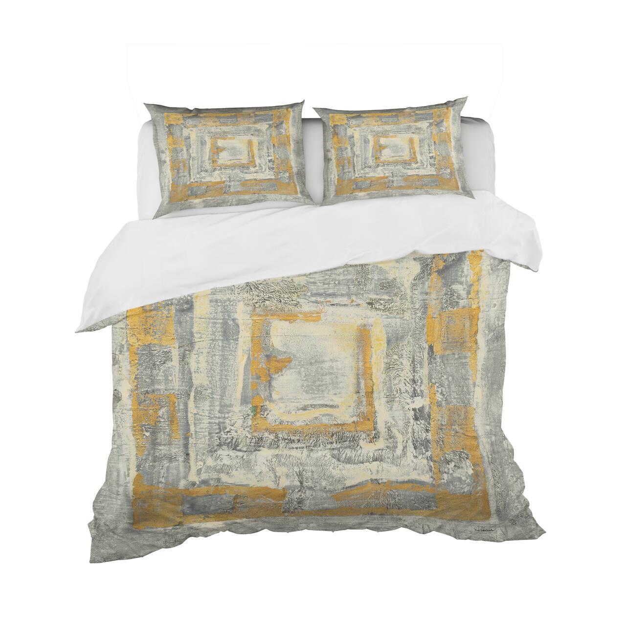 Designart 'Gold Glam on Grey Tapestry I' Glam Bedding Set - Duvet Cover & Shams